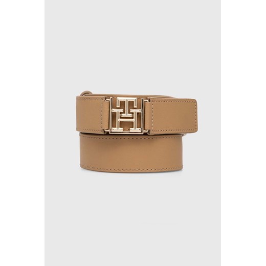 Tommy Hilfiger pasek skórzany damski kolor beżowy AW0AW16353 ze sklepu ANSWEAR.com w kategorii Paski damskie - zdjęcie 173861629