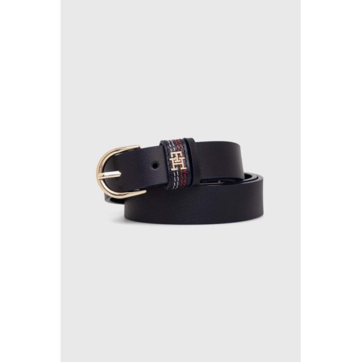 Tommy Hilfiger pasek skórzany damski kolor granatowy AW0AW16355 ze sklepu ANSWEAR.com w kategorii Paski damskie - zdjęcie 173861639