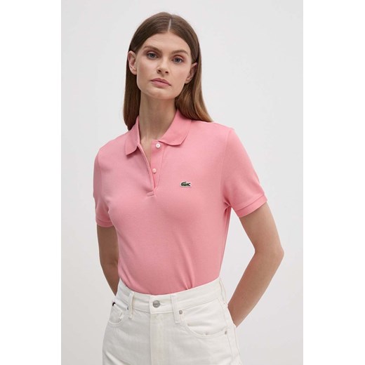 Lacoste t-shirt bawełniany damski kolor różowy z kołnierzykiem ze sklepu ANSWEAR.com w kategorii Bluzki damskie - zdjęcie 173861928