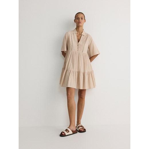 Reserved - Oversizowa sukienka z wiskozą - beżowy Reserved L Reserved