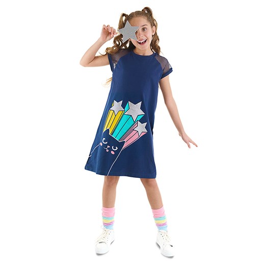 Denokids Sukienka &quot;Cat&amp;Stars&quot; w kolorze granatowym ze sklepu Limango Polska w kategorii Sukienki dziewczęce - zdjęcie 173876287