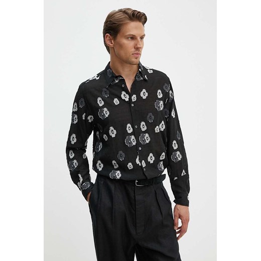 Sunflower koszula męska kolor czarny relaxed z kołnierzykiem klasycznym 1224 ze sklepu ANSWEAR.com w kategorii Koszule męskie - zdjęcie 173877327