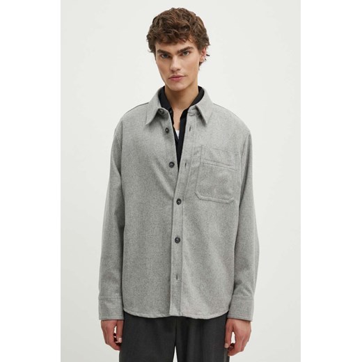 A.P.C. koszula wełniana surchemise basile brodee poitrine kolor szary relaxed z kołnierzykiem klasycznym WVBCV.H02918 ze sklepu ANSWEAR.com w kategorii Koszule męskie - zdjęcie 173877348