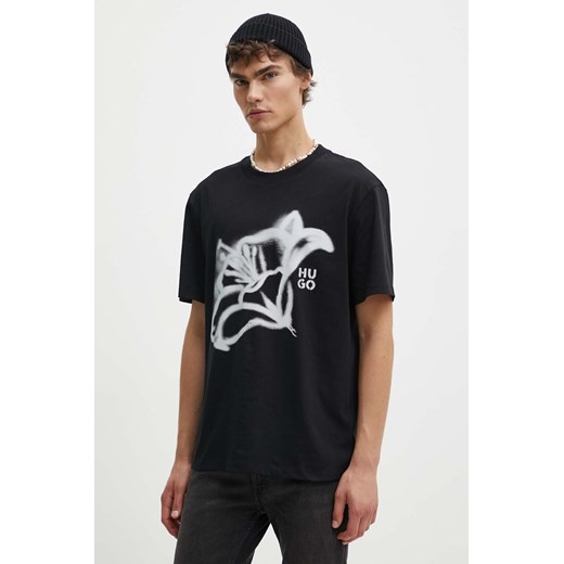 HUGO t-shirt bawełniany męski kolor czarny z nadrukiem 50516711 ze sklepu ANSWEAR.com w kategorii T-shirty męskie - zdjęcie 173890239