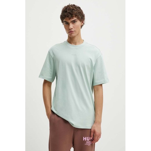 HUGO t-shirt bawełniany męski kolor zielony gładki 50488330 ze sklepu ANSWEAR.com w kategorii T-shirty męskie - zdjęcie 173890296