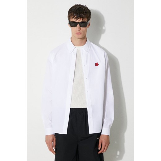 Kenzo koszula bawełniana Boke Flower Crest Shirt męska kolor biały regular z kołnierzykiem włoskim FE65CH4109LI.01 ze sklepu PRM w kategorii Koszule męskie - zdjęcie 173890499