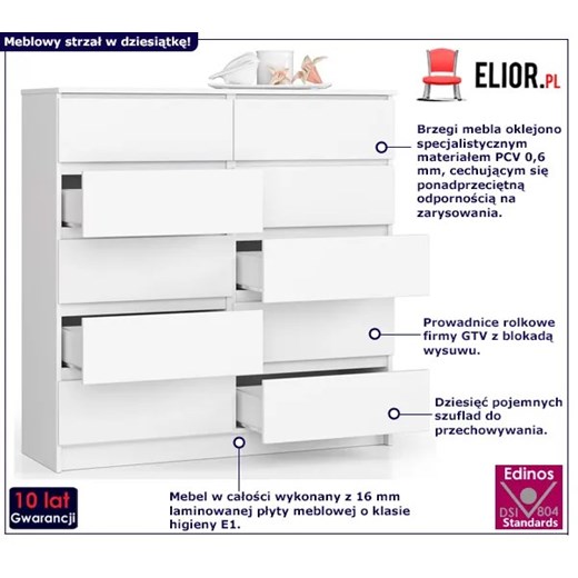 Biała, wysoka komoda pod telewizor - Zolari 3X Elior One Size Edinos.pl