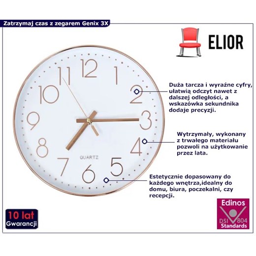 Ścienny nowoczesny zegar 30 cm - Genix 3X Elior One Size Edinos.pl