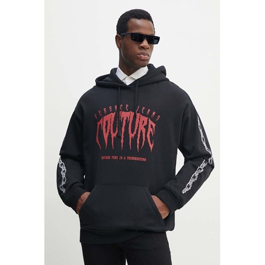 Versace Jeans Couture bluza bawełniana męska kolor czarny z kapturem z nadrukiem 77GAIE00 CF02E ze sklepu ANSWEAR.com w kategorii Bluzy męskie - zdjęcie 173894126