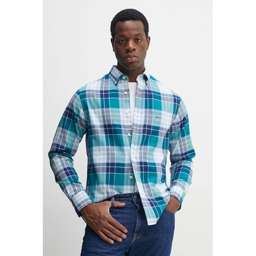 Gant koszula bawełniana męska kolor niebieski regular z kołnierzykiem button-down 3240148 ze sklepu ANSWEAR.com w kategorii Koszule męskie - zdjęcie 173894167