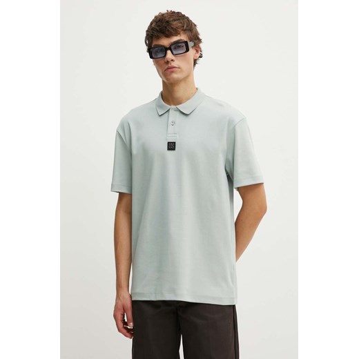 HUGO polo bawełniane kolor szary gładki 50517638 ze sklepu ANSWEAR.com w kategorii T-shirty męskie - zdjęcie 173894345