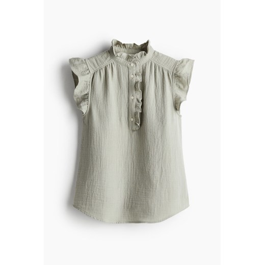 H & M - Muślinowa bluzka z falbankowym rękawem - Zielony ze sklepu H&M w kategorii Bluzki damskie - zdjęcie 173895089
