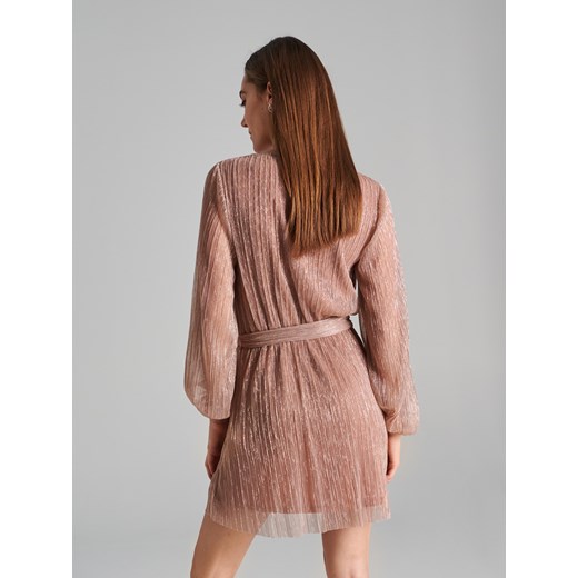 Sinsay - Sukienka mini z wiązaniem - beżowy Sinsay XXS Sinsay promocja