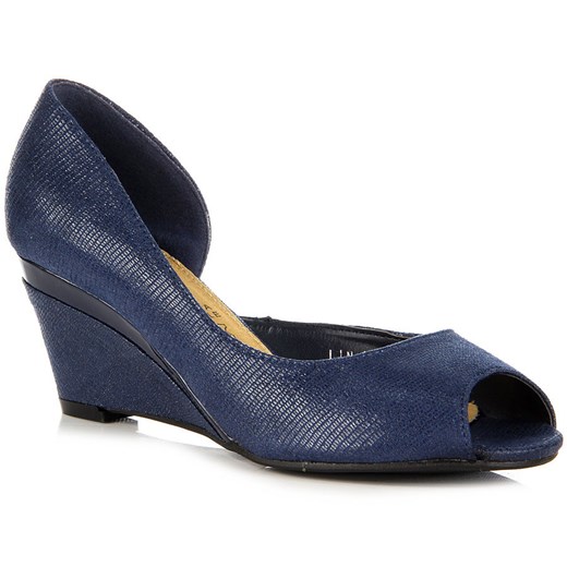 ELISA ESPOSITO LW175 granatowe czółenka damskie na koturnie peep toe butyraj-pl na koturnie