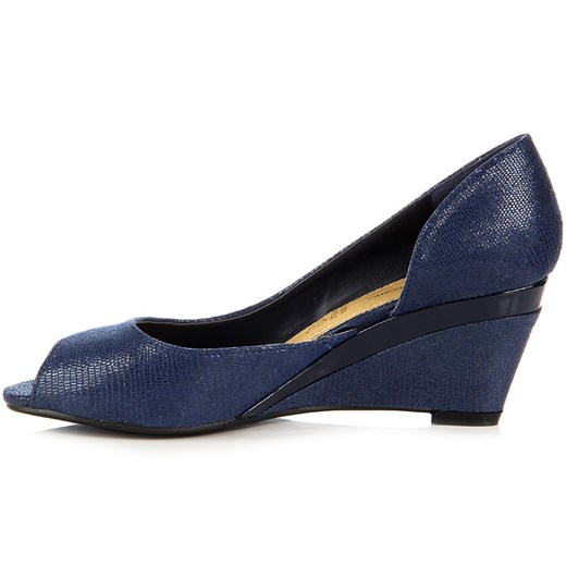 ELISA ESPOSITO LW175 granatowe czółenka damskie na koturnie peep toe butyraj-pl naturalne