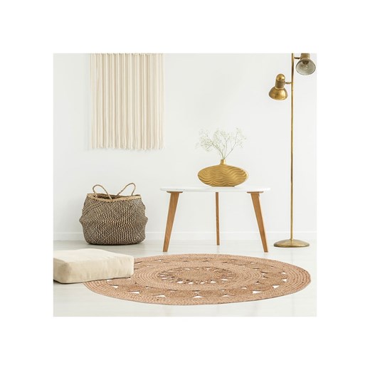 THE HOME DECO FACTORY Dywan w kolorze jasnobrązowym z  juty - Ø 90 cm ze sklepu Limango Polska w kategorii Dywany - zdjęcie 173951026