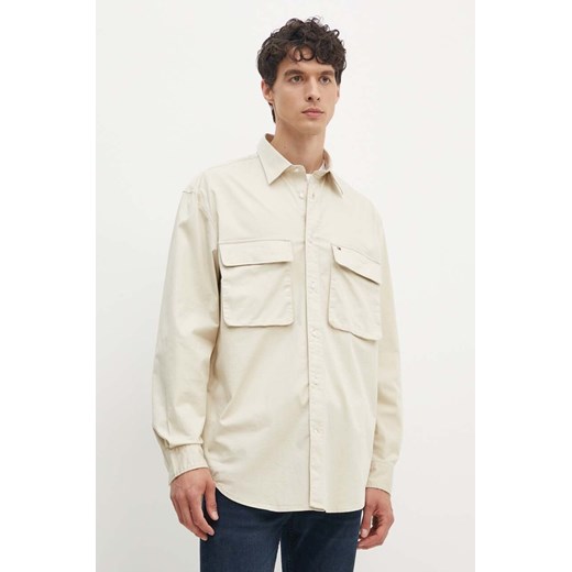 Tommy Hilfiger koszula męska kolor beżowy regular z kołnierzykiem klasycznym MW0MW35817 ze sklepu ANSWEAR.com w kategorii Koszule męskie - zdjęcie 173953669