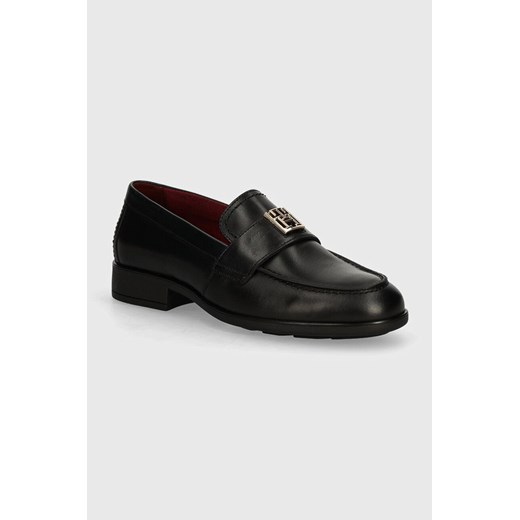 Tommy Hilfiger mokasyny skórzane TH LEATHER CLASSIC LOAFER damskie kolor czarny na płaskim obcasie FW0FW07961 ze sklepu ANSWEAR.com w kategorii Mokasyny damskie - zdjęcie 173953765
