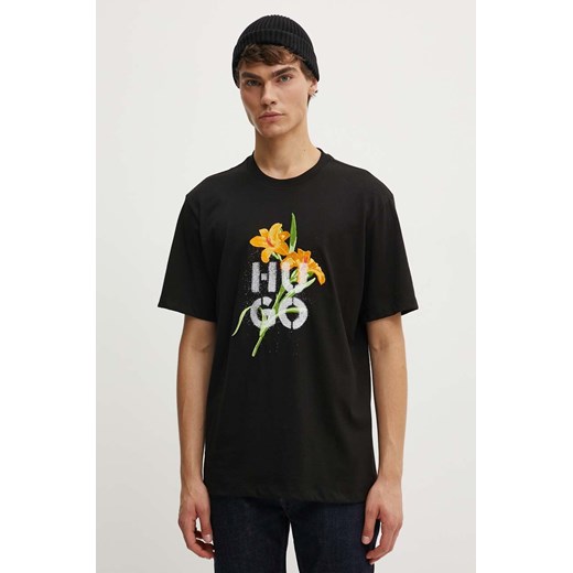 HUGO t-shirt bawełniany męski kolor czarny z nadrukiem 50517841 ze sklepu ANSWEAR.com w kategorii T-shirty męskie - zdjęcie 173954007