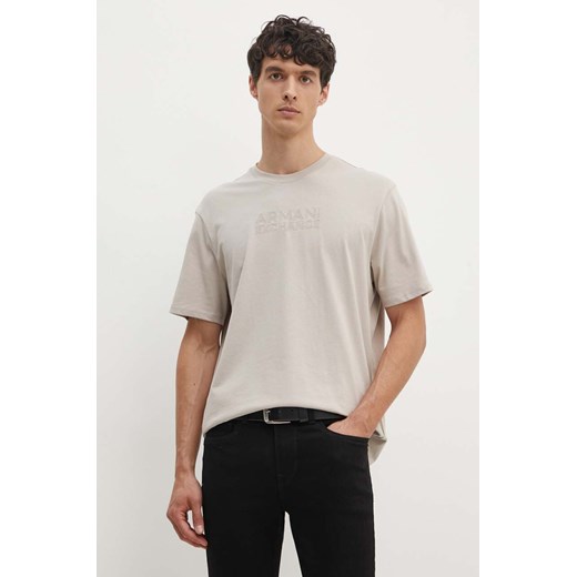 Armani Exchange t-shirt bawełniany męski kolor beżowy z aplikacją 6DZTAC ZJASZ ze sklepu ANSWEAR.com w kategorii T-shirty męskie - zdjęcie 173954027