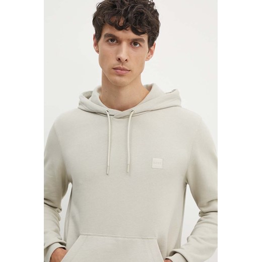 Boss Orange bluza bawełniana męska kolor beżowy z kapturem gładka 50509314 ze sklepu ANSWEAR.com w kategorii Bluzy męskie - zdjęcie 173954088
