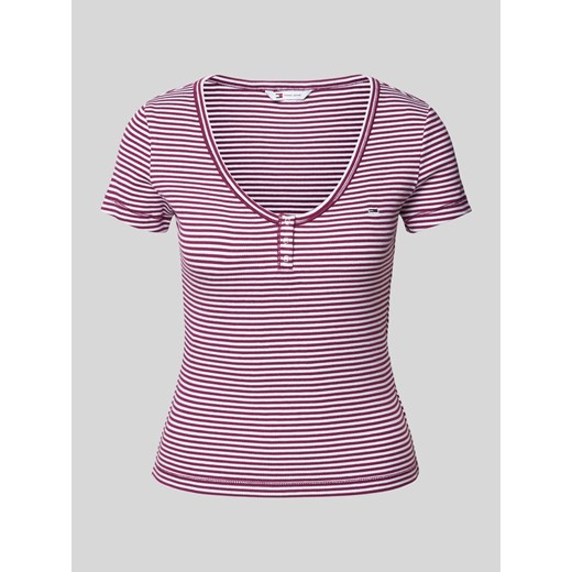 T-shirt o kroju slim fit z zaokrąglonym dekoltem w serek model ‘HENLEY’ ze sklepu Peek&Cloppenburg  w kategorii Bluzki damskie - zdjęcie 173954588