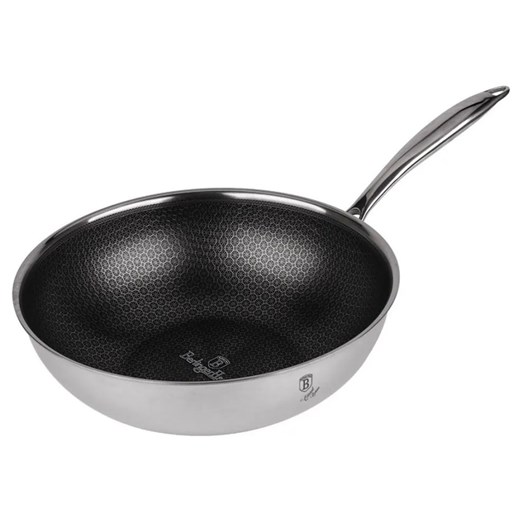 Srebrny wok z innowacyjną powłoką 3D 28cm - Migusto 3X ze sklepu Edinos.pl w kategorii Naczynia - zdjęcie 173958855