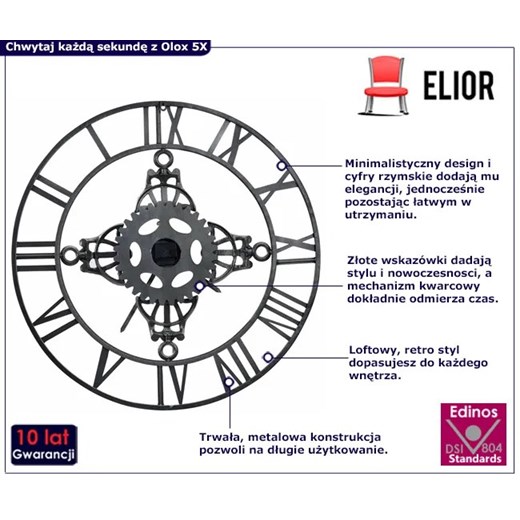 Srebrny retro zegar ścienny 78 cm - Olox 5X Elior One Size Edinos.pl