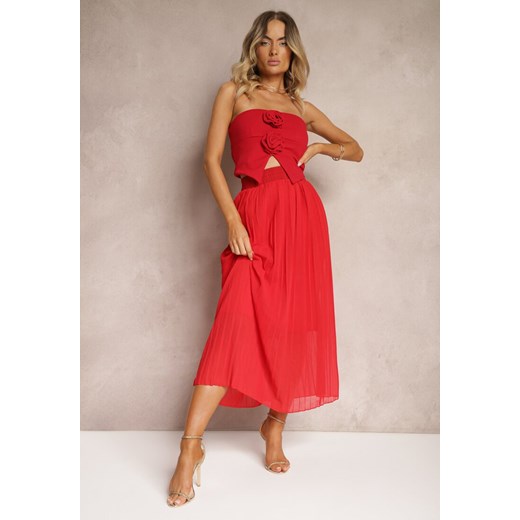 Czerwona Rozkloszowana Spódnica Plisowana z Gumką w Talii Frivia ze sklepu Renee odzież w kategorii Spódnice - zdjęcie 173959766