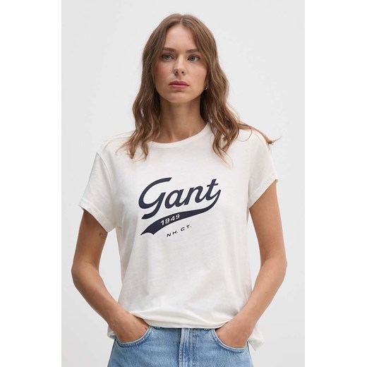 Gant t-shirt bawełniany damski kolor beżowy 4200482 ze sklepu ANSWEAR.com w kategorii Bluzki damskie - zdjęcie 173962188