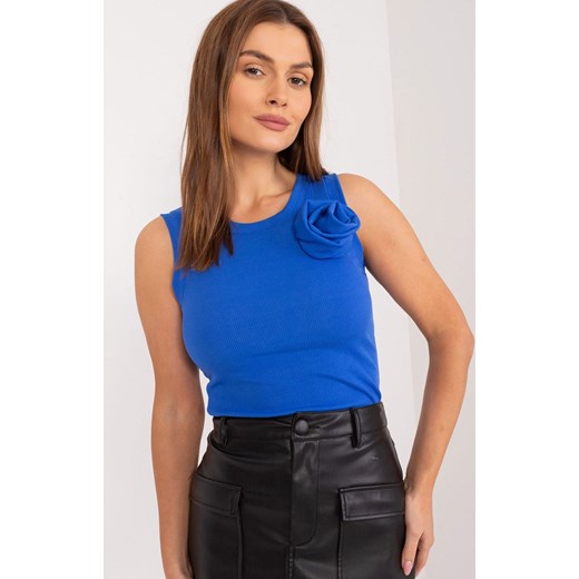 Kobaltowy top z ozdobnym kwiatkiem DHJ-TP-17733.22X, Kolor kobalt, Rozmiar Italy Moda uniwersalny okazja Primodo