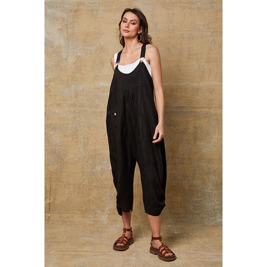 La Compagnie Du Lin Lniane ogrodniczki &quot;Bridget&quot; w kolorze czarnym La Compagnie Du Lin S okazyjna cena Limango Polska