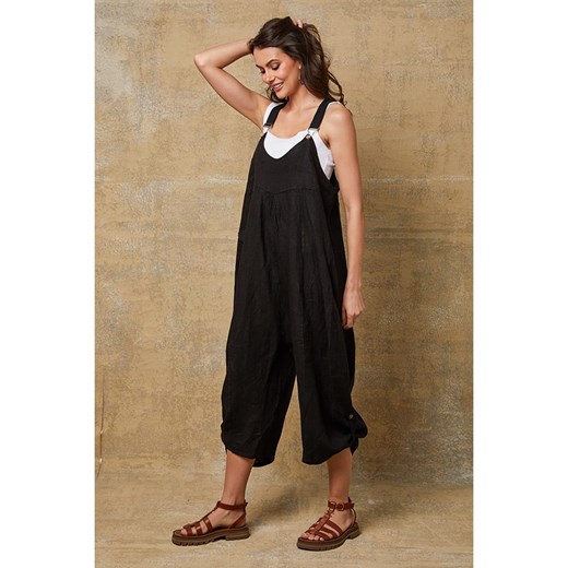 La Compagnie Du Lin Lniane ogrodniczki &quot;Bridget&quot; w kolorze czarnym La Compagnie Du Lin XL wyprzedaż Limango Polska