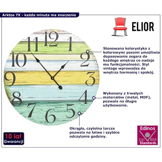 Zegar ścienny wielokolorowy 60 cm - Arktos 7X Elior One Size Edinos.pl