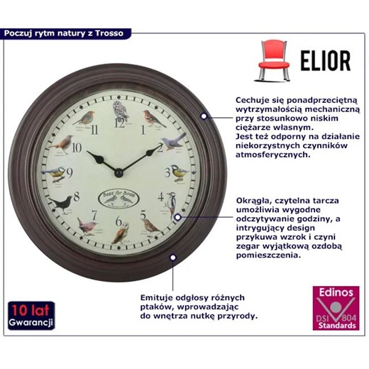 Zegar z dźwiękami ptaków 30 cm - Trosso Elior One Size Edinos.pl