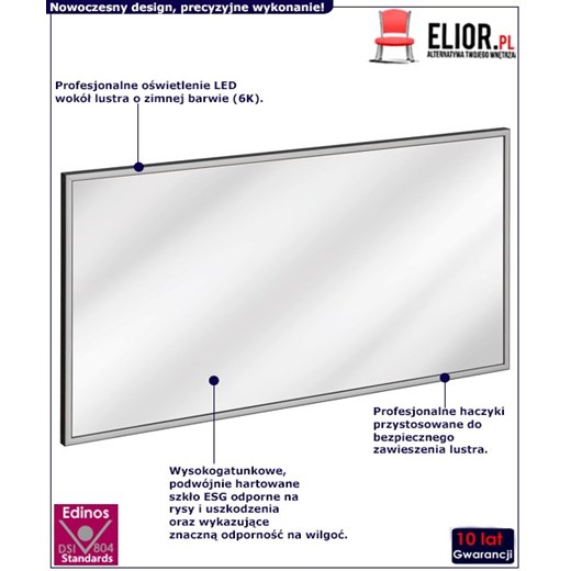 Podwieszane prostokątne lustro łazienkowe - Tauro 2S Elior One Size Edinos.pl