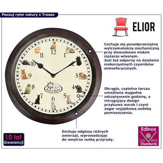 Zegar z dźwiękami kotów 30 cm - Trosso Elior One Size Edinos.pl