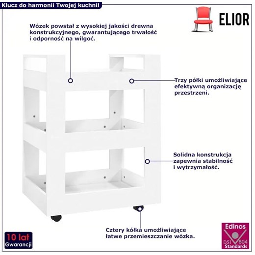 Biały drewniany wózek kuchenny na kółkach - Afex Elior One Size Edinos.pl