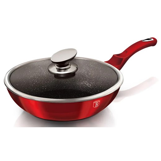 Czerwony wok ze szklaną pokrywą 28cm - Arwen 3X ze sklepu Edinos.pl w kategorii Naczynia - zdjęcie 173969029