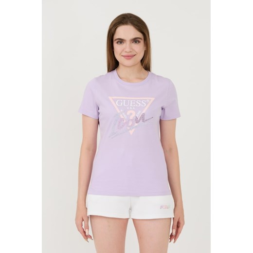 GUESS Lawendowy t-shirt Icon Tee, Rozmiar L ze sklepu outfit.pl w kategorii Bluzki damskie - zdjęcie 173970145
