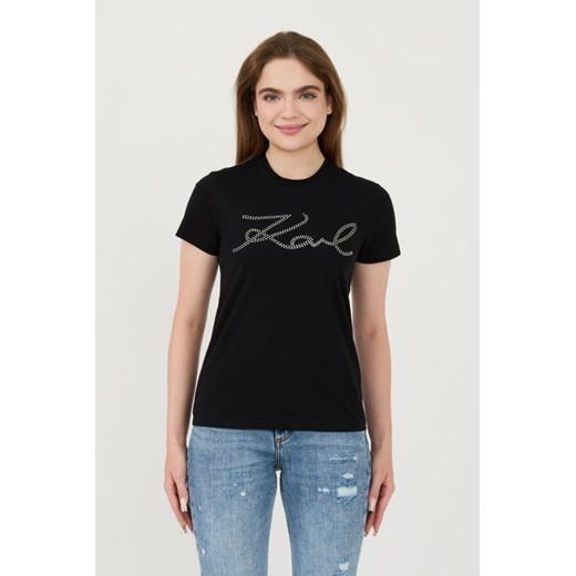 KARL LAGERFELD Czarny t-shirt Rhinestone Logo, Rozmiar L ze sklepu outfit.pl w kategorii Bluzki damskie - zdjęcie 173970297