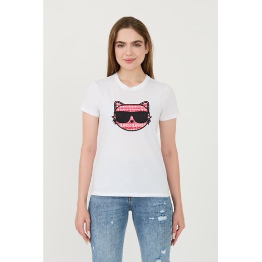 KARL LAGERFELD Biały t-shirt Boucle Choupette, Rozmiar M ze sklepu outfit.pl w kategorii Bluzki damskie - zdjęcie 173970317