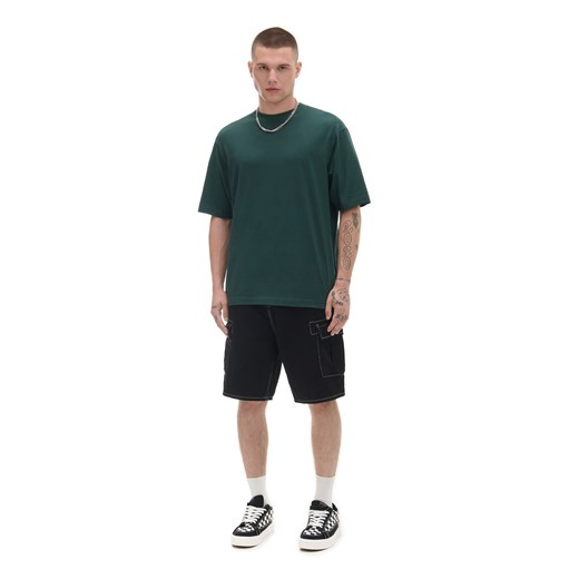 Cropp - Ciemnozielony t-shirt comfort - zielony Cropp M Cropp