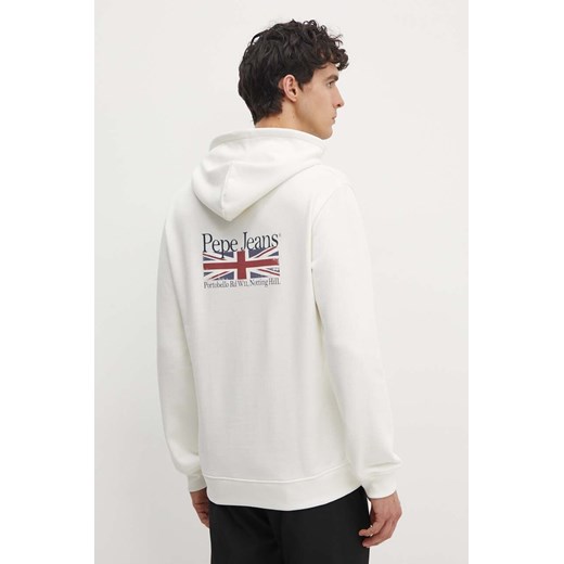 Pepe Jeans bluza bawełniana SEDRIC P męska kolor biały z kapturem z nadrukiem PM582710 ze sklepu ANSWEAR.com w kategorii Bluzy męskie - zdjęcie 173975257