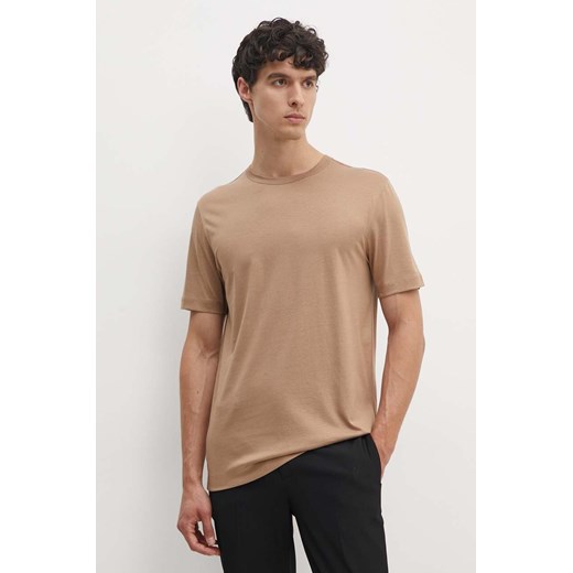 BOSS t-shirt męski kolor beżowy gładki 50513674 ze sklepu ANSWEAR.com w kategorii T-shirty męskie - zdjęcie 173975627