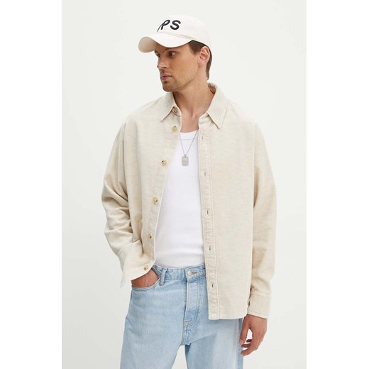 A.P.C. koszula z domieszką lnu Surchemise Bobby Logo kolor beżowy relaxed z kołnierzykiem klasycznym COGVV.H02884.AAD ze sklepu ANSWEAR.com w kategorii Koszule męskie - zdjęcie 173975695