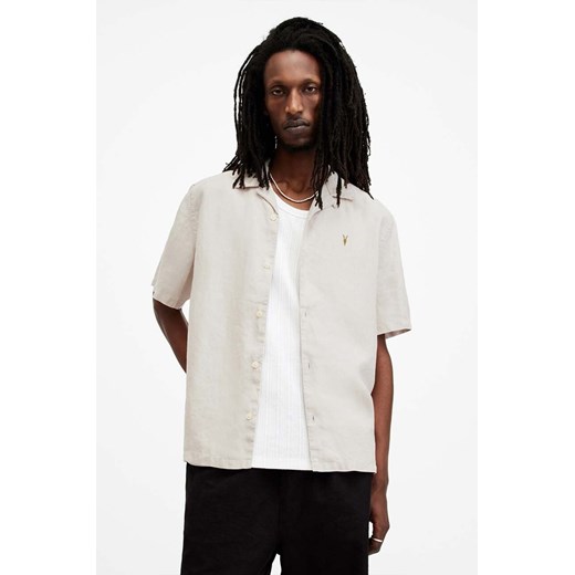 AllSaints koszula AUDLEY SS SHIRT męska kolor beżowy relaxed M016SA ze sklepu ANSWEAR.com w kategorii Koszule męskie - zdjęcie 173975705