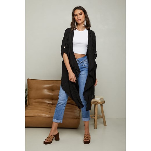 Joséfine Lniany kardigan &quot;Buenas&quot; w kolorze czarnym ze sklepu Limango Polska w kategorii Swetry damskie - zdjęcie 173979295
