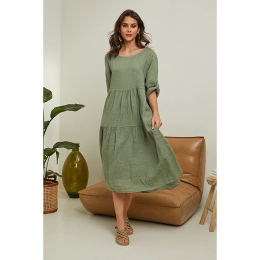 Fleur de Lin Lniana sukienka &quot;Lantana&quot; w kolorze khaki ze sklepu Limango Polska w kategorii Sukienki - zdjęcie 173981565