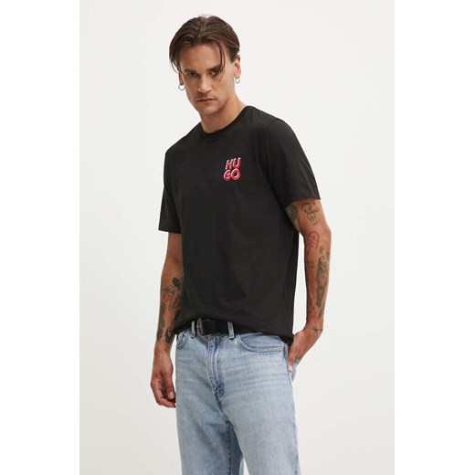 HUGO t-shirt bawełniany męski kolor czarny z nadrukiem 50522434 ze sklepu ANSWEAR.com w kategorii T-shirty męskie - zdjęcie 173983816